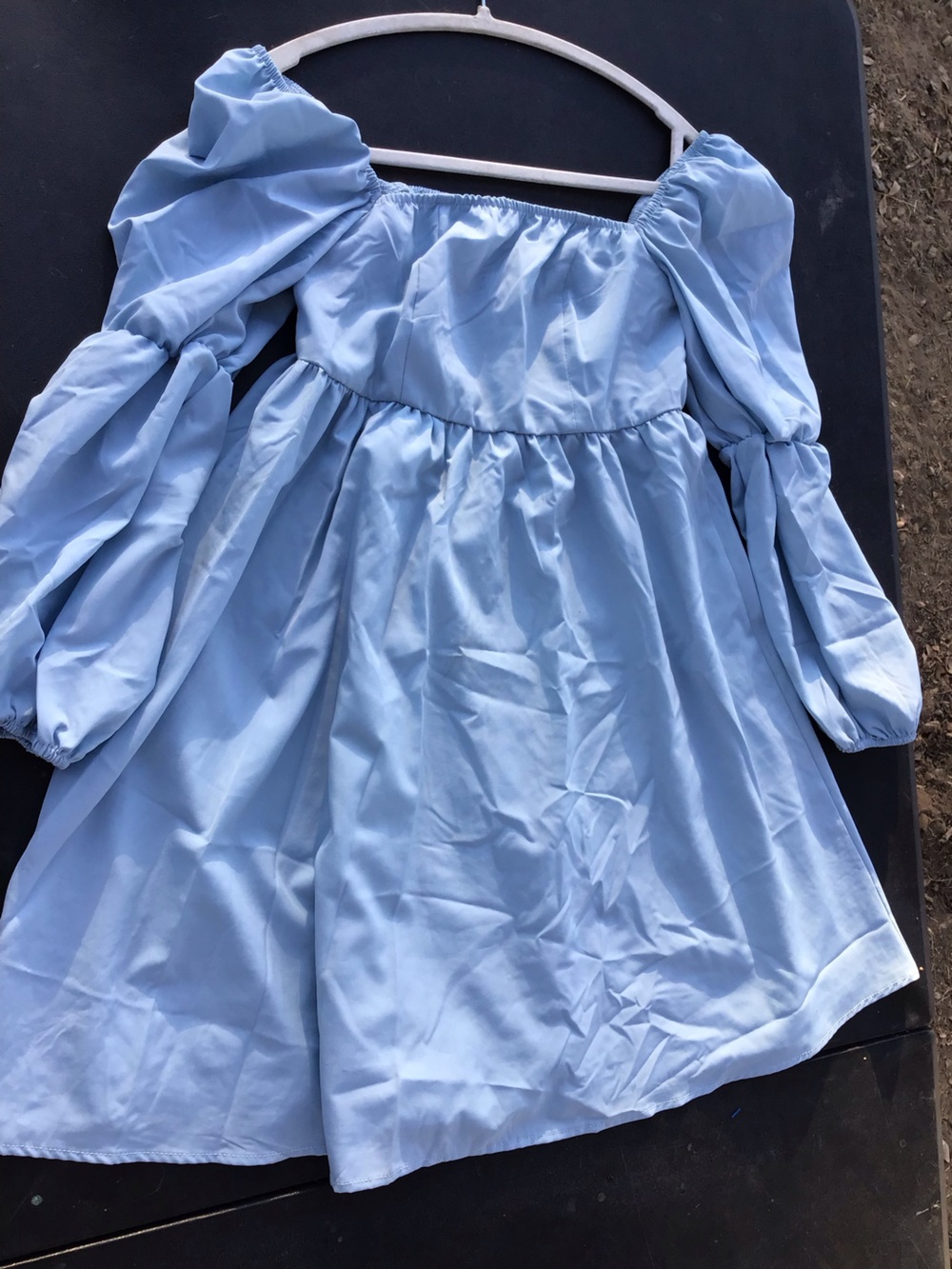 Light Blue Long-Sleeve Puff Dress for Women